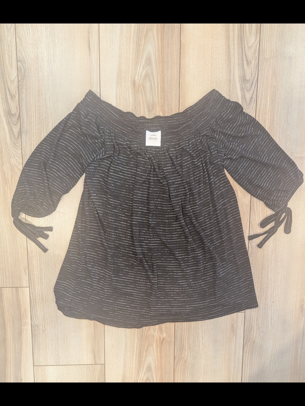 Knox Rose Black Off-Shoulder Tunic with Subtle White Stripes